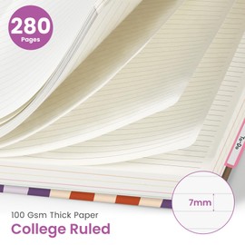Large Spiral Lined Notebooks for Work With Removable Dividers & Tabs, 8.5"x11" Hardcover 5 Subject Notebook for Note Taking & Organizer, A4 College Ruled Journal for Women & Writing, Checkered, 280 Pages