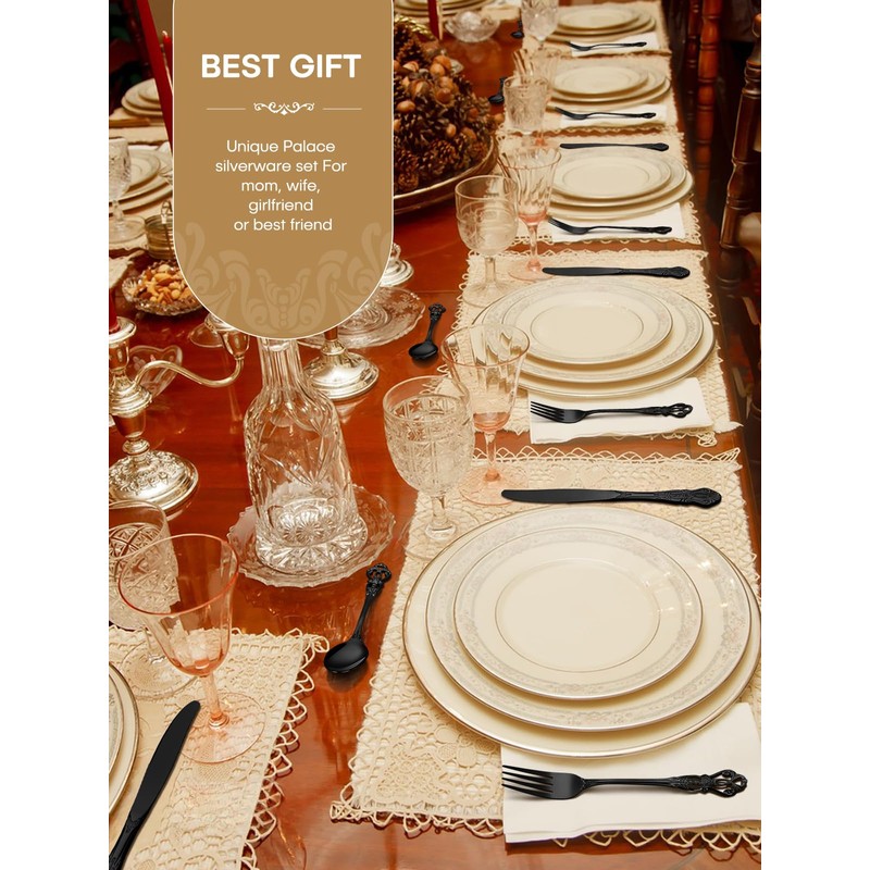 Stapava 30 Pcs Black Silverware Set, Gorgeous Retro Royal Silverware