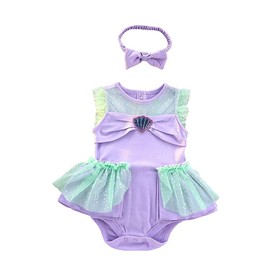 Lito Angels Mermaid Princess Ariel Dress with Headband for Baby Girls, Bodysuit, Romper Costume, Fancy Dress, Size UK 18m, 18–24 Months