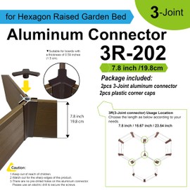 Aluco Wood 3-Joint Aluminum Connector Kit for Hexagon Raised Garden Bed, Corner Brackets for Planter, 2Pack and Complete with 2Pcs Corner Caps (H:7.8inch)