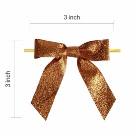 Meseey 30 Pieces 3 Inch Premade Metallic Glitter Christmas Bows with Twist Tie Pretied Xmas Ribbon Bows for Gift Wrapping Basket Wedding Baby Shower Brithday Party (Brown Glitter)