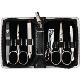 3 Swords Germany - brand quality 6 piece manicure pedicure kit set for professional finger & toe nail care with synthetic leather case - Made in Germany - black