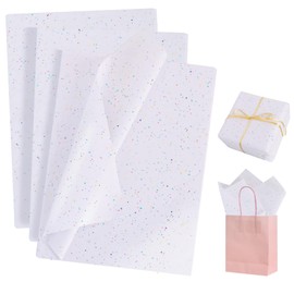 BEISHIDA 100 Sheets White Glitter Tissue Paper Bulk, Glitter Tissue Wrapping Paper for Gift Bags, 14 x 20 Inch Gift Wrap for Birthday Wedding Graduation DIY Crafts Holiday Flowers