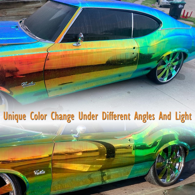 Holographic Laser Metallic Orange Green Car Vinyl Wrap Chameleon Chrome