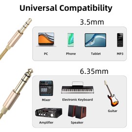 Froggen 3.5 mm to 6.35 mm Aux Audio Cable 6.35 Male to 3.5 TRS Male Stereo Auxiliary Jack Instrument Cable for Bass Amplifier, Guitar, Piano, Speaker, HiFi System, Recorder, Mixer