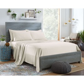 Stylinen 100% Organic Eucalyptus Bed Sheets King Size 4 Piece Set, Tencel Lyocell, Silky Soft & Smooth, Breathable, 16 Inch Deep Pockets, 1 Fitted, 1 Flat, 2 Pillowcases (King, Ivory)