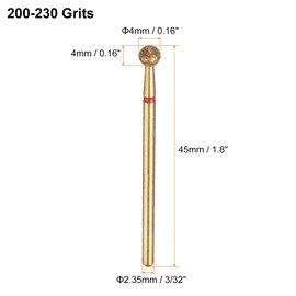 sourcing map 10pcs 200-230 Grits Diamond Grinding Bit 4mm Ball Head 2.35mm Shank 4mm Length Titanium Plated Stone Sanding Drill Bits Rotary Tool for Nails Grinding Polishing