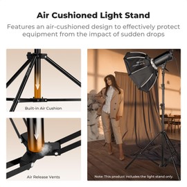 K&F CONCEPT Air Cushioned Light Stand – 9.2ft Heavy Duty Photography Tripod Stand, 41-110in Adjustable Height, 1/4"-3/8" Adapter, Max Load 17.6 lbs, Sandbag Included for Studio Softbox COB Light