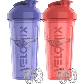 VELOMIX -2 Pack- 28 oz Protein Shaker Bottles for Protein Mixes - 2x Wire Whisk | Leak Proof Shaker Cups for Protein Shakes and Pre Workout | Protein Shaker Bottle Pack (Pink/Purple)