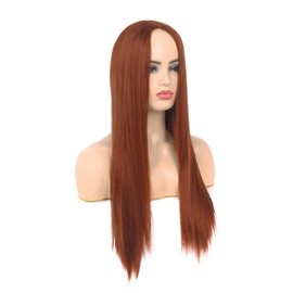 Baruisi Long Straight Dark Orange Wigs for Women Natural Looking Cosplay Synthetic Replacement Wig with Wig Cap