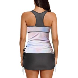 luvamia Women's Two Pieces Print Zip Front Racerback Tankini Set Swimsuits with Skirt Tie Dye Size XX-Large (Fits US 20-22)