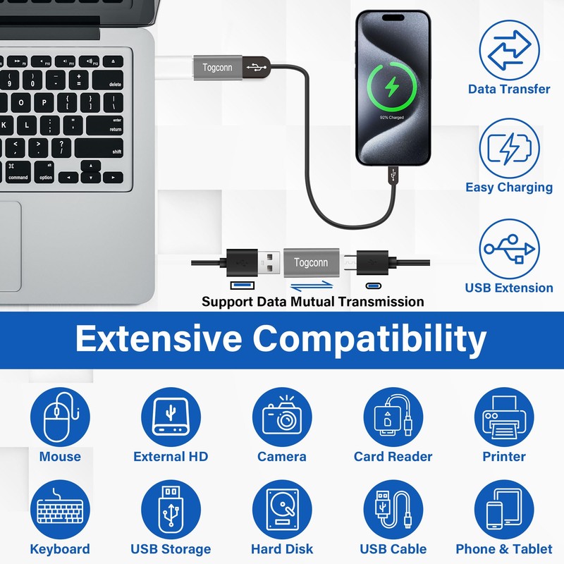 Togconn USB C to USB 3.0 Adapter (2 Pack),USB Type-C