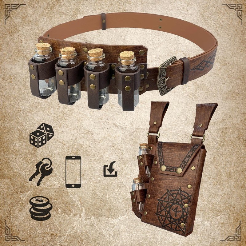 EpicCos 3 Pieces Medieval Alchemy Belt Waist Pack Combo with