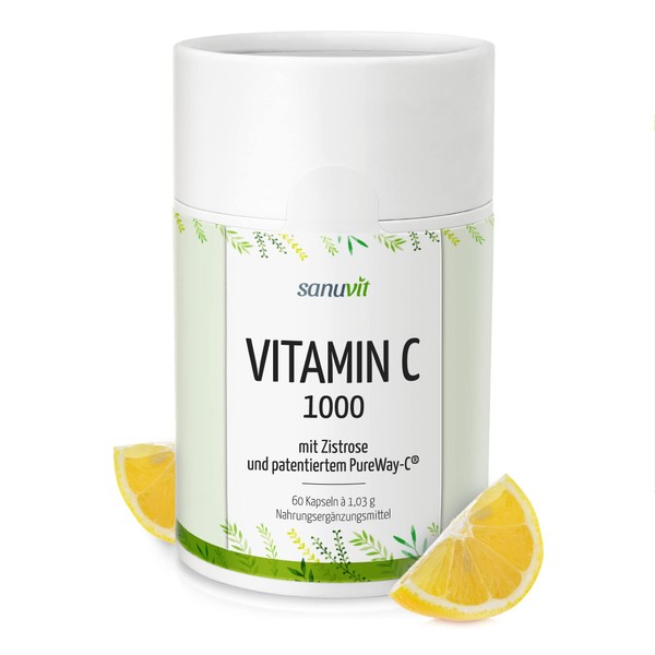 Sanuvit Vitamin C High Dose with Cistus Incanus, Bioflavonoids and Patented PureWay-C® / 60 Capsules with 800 mg Bioactive Vitamin C and 40 mg Cistus Incanus