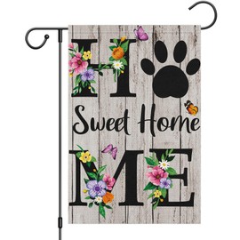 Home Sweet Home Garden Flag Spring Summer Floral Garden Flags 12x18 Inch Double Sided Burlap Butterfly Welcome Yard Flag for Seasonal Holiday Farmhouse Outdoor Decoration(ONLY FLAG)