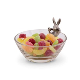 Vagabond House Glass Dip/Candy/Snack Bowl With Pewter Climbing Bunny Candy Dish 5 Inch Diameter 3.5 Inch Tall - Perfect Dishes For Easter - Easy Care