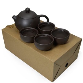 Teapot 5oz Chinese Zisha XIshi Beauty Style Set of 1 Pots 4 Cups 50ml Set Gongfu Tea Tool (Black)