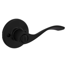 Kwikset Balboa Interior Privacy Door Handle with Lock, Door Lever For Bathroom and Bedroom, Matte Black Reversible Keyless Turn Lock