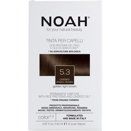 NOAH Permanent Hair Dye 5.3 Golden Light Brown – Ammonia-Free Hair Colour with Linseed Oil & Rice Proteins - Nourishing, Long-Lasting & Grey Coverage - Complete Hair Colour Kit - 140ml
