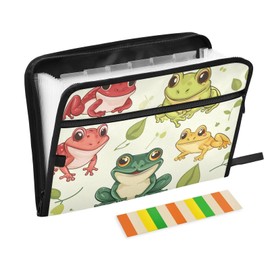 Red Green Yellow Frogs Expanding File Folder, 13 Pockets Accordion File Organizer with Sticky Labels Zipper Portable A4 Document Organizer for Office School Supplies Travel