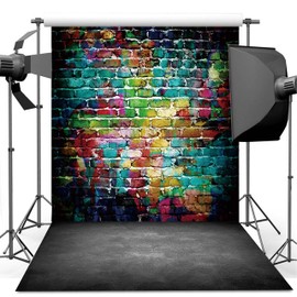 Dudaacvt Graffiti Photography Backdrop, 8x8 ft Colorful Brick Wall Vintage Cement Floor Backdrop for Studio Props Photo Background