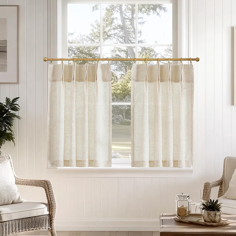 jinchan Linen Pinch Pleated Kitchen Curtains 36 Inch 2 Panels,
