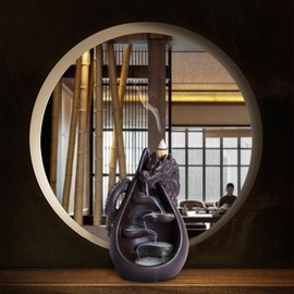 Ceramic Backflow Incense Burner Set,Waterfall Backflow Incense Holder with 45 Cones, Aromatcherapy Ornamen,Dragon & Buddha Statue for Spa Office Bedroom Yoga (Dripping Water Dragon)