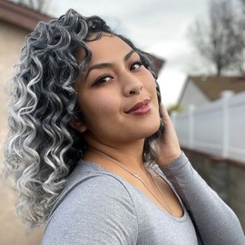 ToyoTree Ocean Wave Crochet Cabelo - 16 Pulgadas 8 Paquetes De Pelo Crochet Onda Profundo Rizado Gris Ombre De Largo Medio, Extensiones De Pelo Trenzado De Ondas Oceanas Sintéticas (16 Pulgadas, 8P)