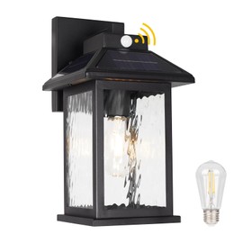 Solar Wall Lanterns Outdoor Motion Sensor, Solar Powered Porch Light Fixture, Waterproof Dusk to Dawn Outdoor Wall Sconce Lantern Lamp for Garage Shed Barn Yard Garden Front Door