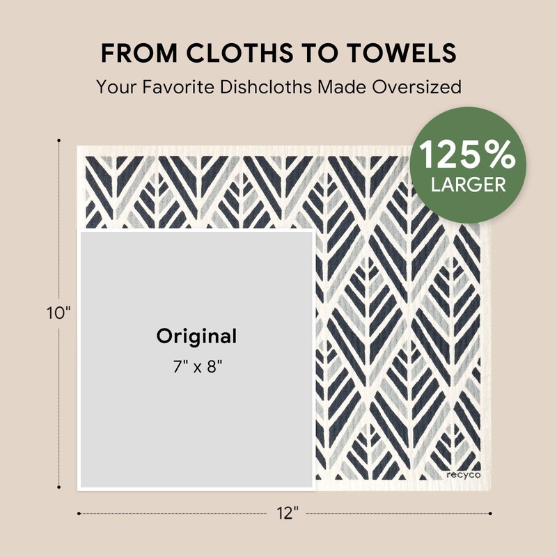 RECYCO Swedish Dishcloths for Kitchen | 4 Pack Oversized Washable