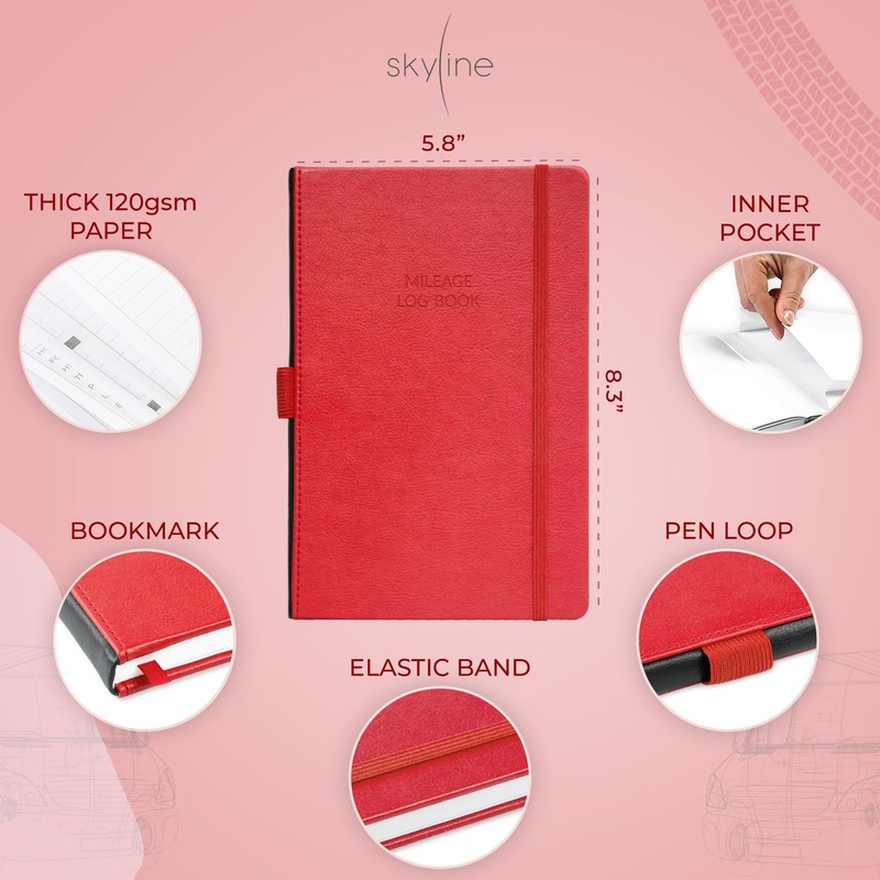 Skyline Auto Mileage Log Book – Vehicle Logbook with Expense