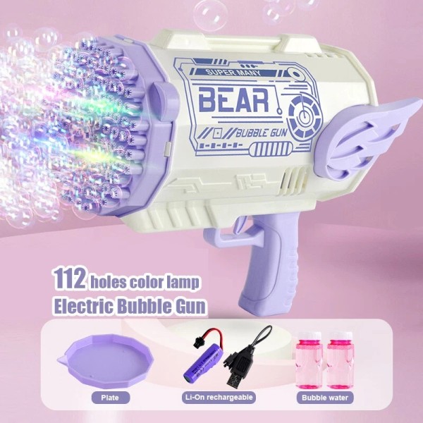 Bubble Gun Machine 112 Hole Blaster Blower with Colored Lights