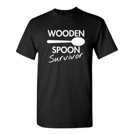 Wooden Spoon Survivor Graphic Novelty Sarcastic Funny T Shirt L Black