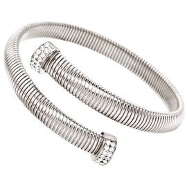 Spiral Bangle Cuff, Cubic Zirconia Stones, Waterproof 316L Stainless Steel, included Gift Pouch