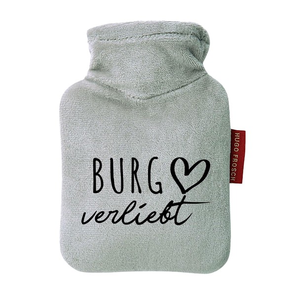 Huuraa Taschenwärmer Burg verliebt Geschenk 0,2 Liter Grey Mini Veloursbezug