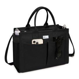 TOPDesign Heavy-Duty Canvas Tote Bag for Women, Adjustable Crossbody Handbag with 9 Pockets, for Work, Travel (Black)