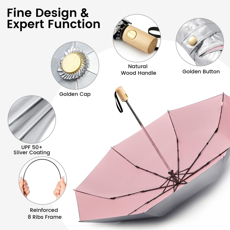 G4Free UPF 50+ UV Protection Travel Sun Umbrella Compact 42