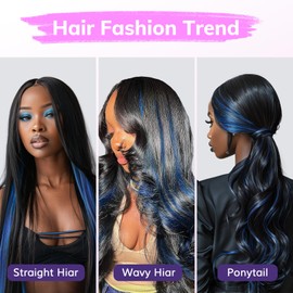 IDN BEAUTY Seamless Clip In Hair Extensions Real Human Hair, 20 Inch 40g 6Pcs Blue Straight Seamless Clip Ins For Black Women Colored Hair Extensions PU Weft Invisible Edge
