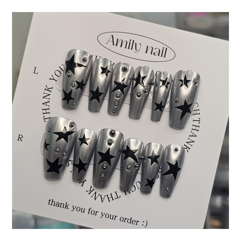 Silver Star [Handmade Nail Tips] Emily Nail - Almond /