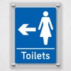 V Safety Women's Toilets - Arrow Left Blue Acrylic Sign