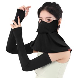 [Eadali] 夏用UVフェイスカバー＆アームカバー 指掛け付きセット｜通勤 通学 日焼け防止マスク 冷感素材 UPF50+ 紫外線対策 吸汗速乾 レディース メンズ兼用