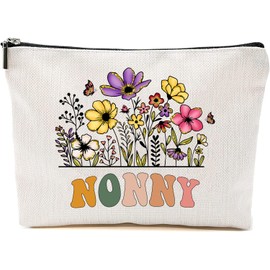 Nonny Wildflowers Gifts For Mother's Day Makeup Bags - Nonny Flower Gift Bags - Mom Birthday Gifts - Travel Cosmetic Bag For Birthday, White, 7”x9.8”