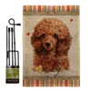 Dog Miniature Poodle Happiness Burlap Garden Flag Set with Stand