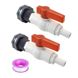 BesNPT 2Pcs Rain Barrel Spigot Faucet Kit with PVC Bulkhead Fitting Ball Valve Thread Seal Tape Clamps and Garden Hose Barb Adapter (5/8" Barb), fits 1-3/8 and 1-1/2 ID Hole