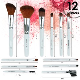 Pure Beauty Works 12pc Complete Makeup Brush Set Premium Synthetic Bristles Blending Brush Bronzer Brush Foundation Brush Eyeshadow Brush Face Powder Blush Concealer Eyeshadow Brush Set