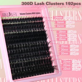 Thick Lash Clusters 300D Extra Volume With Spikes,14-22mm Dramatic Mega D Curve Glam Looking,Full & Bold Cluster Eyelash Extensions,Locked Band No Shedding,Reusable Faux Mink Cluster Lashes-Hiklasy