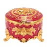 Vintage Metal Jewelry Box Round Exquisite Hand Carved Gold Flower