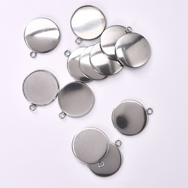 (Round 25mm-20pcs) - 20pcs Tray Pendant for Jewellery Making Kits Stainless Steel Round Bezel 25x25mm