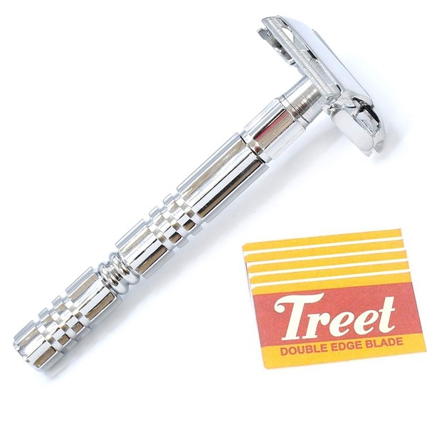 OdontoMed2011® Double Edges Safety Razor for Manual Shaving Chrome Plated with 5 Pcs Double Edge Razor Blades BTS-323
