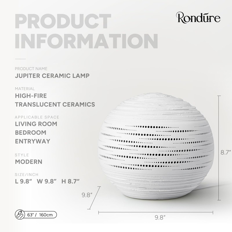 RONDURE 8.7" Modern Ceramic Table Lamp, Modern Bedside Lamps for